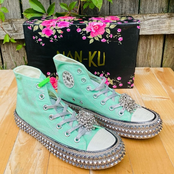 Free People Nan-Ku Couture Cruise Studded High Top Sneakers Size 38 / US 8 NEW - Picture 3 of 17